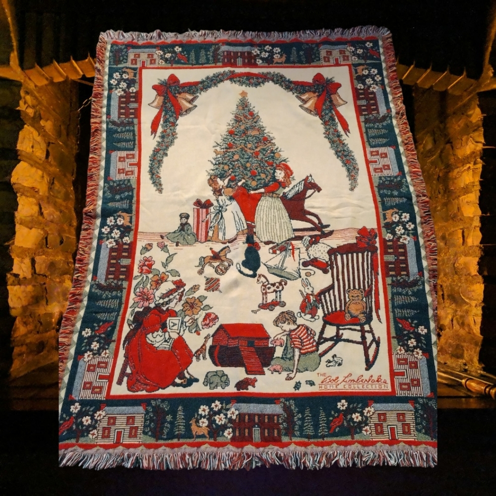 Vintage Bob Timberlake Christmas Family Home Tapestry Thick Throw Blanket 46x68